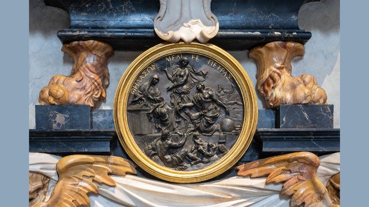 Detail des Grabes von Lukas Holste (1596–1661) - Hamburger Gelehrter, Konvertit, Vatikanbibliothekar ]