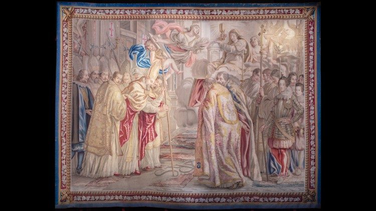 Manifattura Barberini, Urbano VIII dedica la Basilica di San Pietro, Arazzo; ordito in lana; trama in lana e seta, Citt&agrave; del Vaticano, Musei Vaticani 