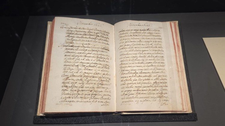 Due pagine del "Diarium Vaticanum Anni Iubilaei MDCXXV", contenente la "Relazione sulla Dedicazione della Basilica vaticana del 18 novembre 1626. Archivio del Capitolo di San Pietro.