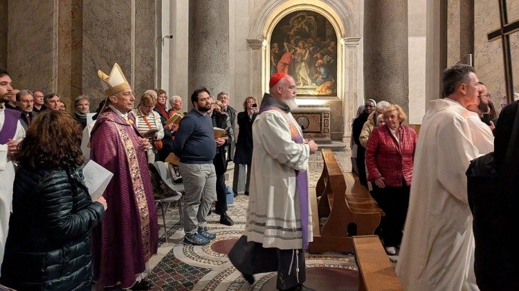 The prayer vigil at the Basilica of Santa Croce in Gerusalemme