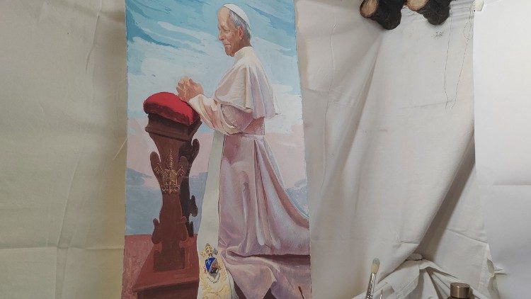20.	Il bozzetto realizzato a tempera da Marco Innocenzi - foto di P. Ondarza ©Vatican News