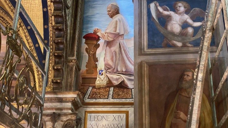 Il ritratto ad affresco di Leone XIV nel Santuario della Madre del Buon Consiglio a Genazzano - foto P. Ondarza &copy;Vatican News